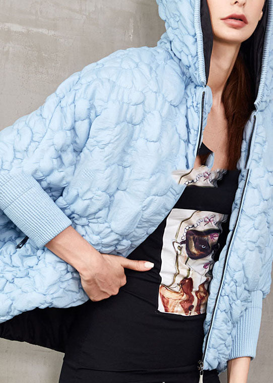 Blue Hooded Cotton Blend Puffer Jacket Winter