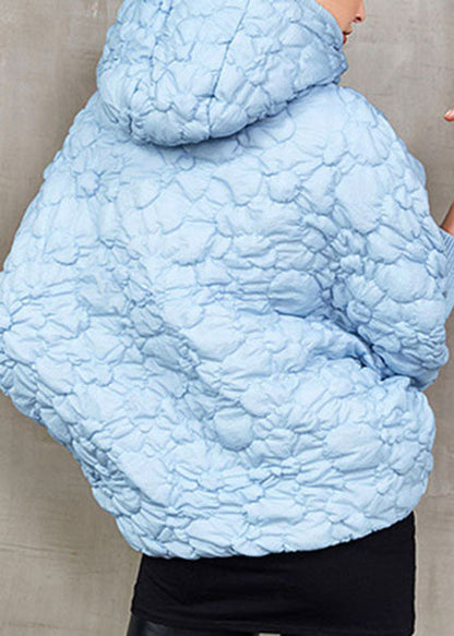 Blue Hooded Cotton Blend Puffer Jacket Winter