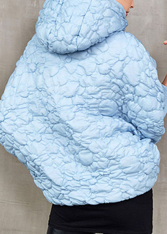 Blue Hooded Cotton Blend Puffer Jacket Winter
