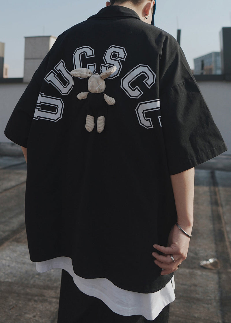 Blue Letter Oversized Patchwork Cotton T Shirts Half Sleeve
