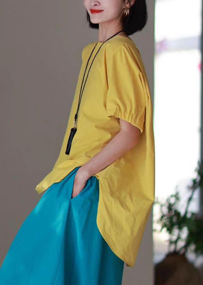Blue O Neck Low High Design Side Open Cotton T Shirts Summer