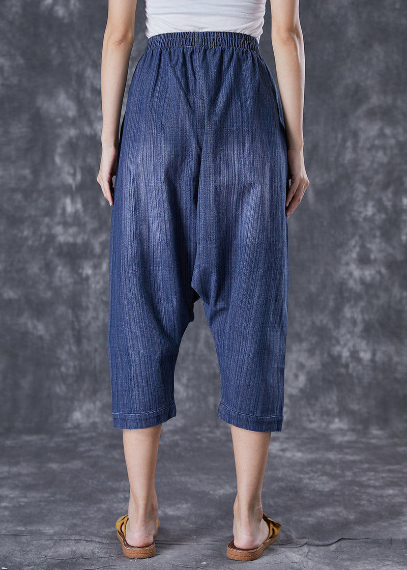 Blue Oversized Patchwork Applique Denim Harem Pants Summer