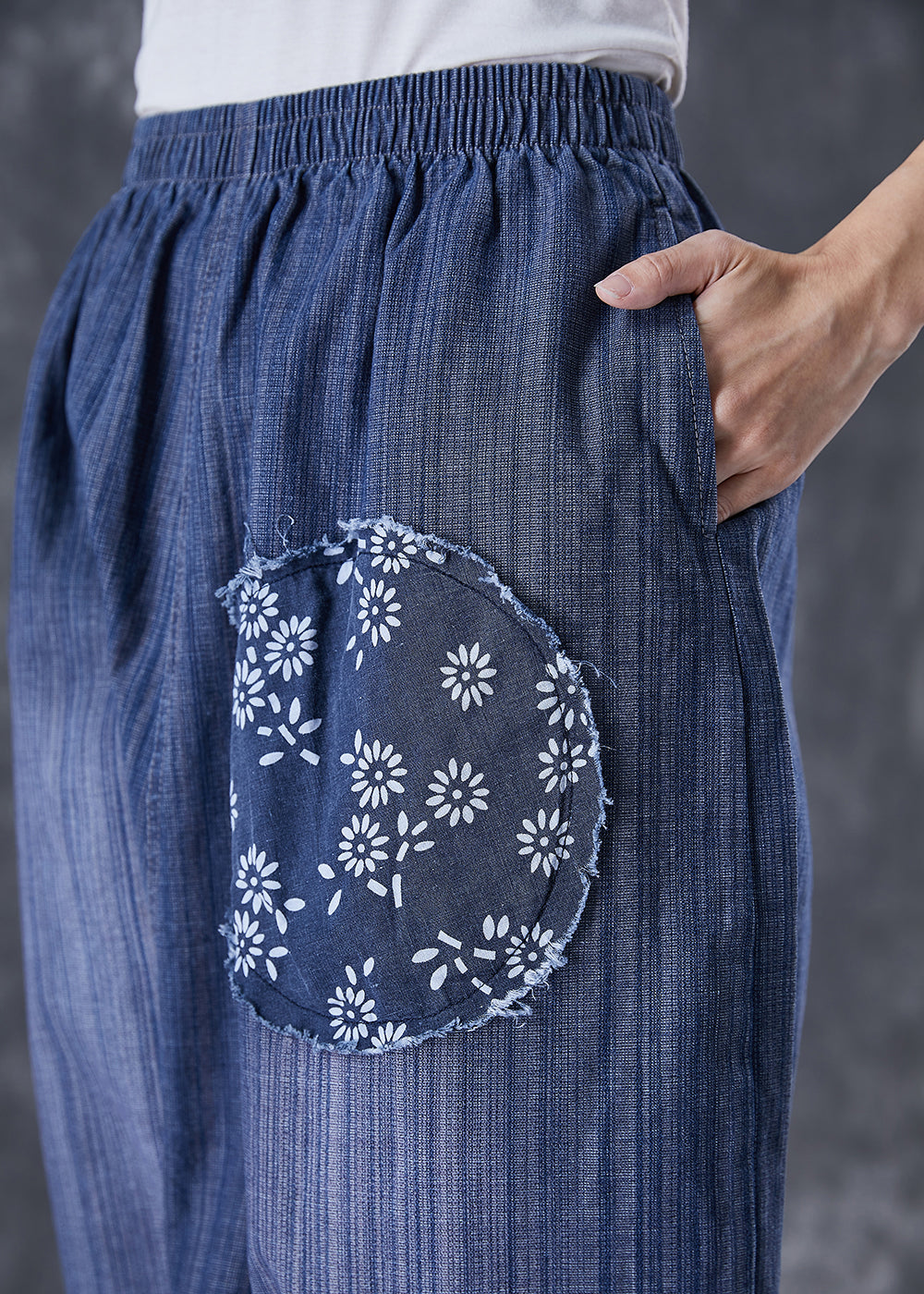Blue Oversized Patchwork Applique Denim Harem Pants Summer