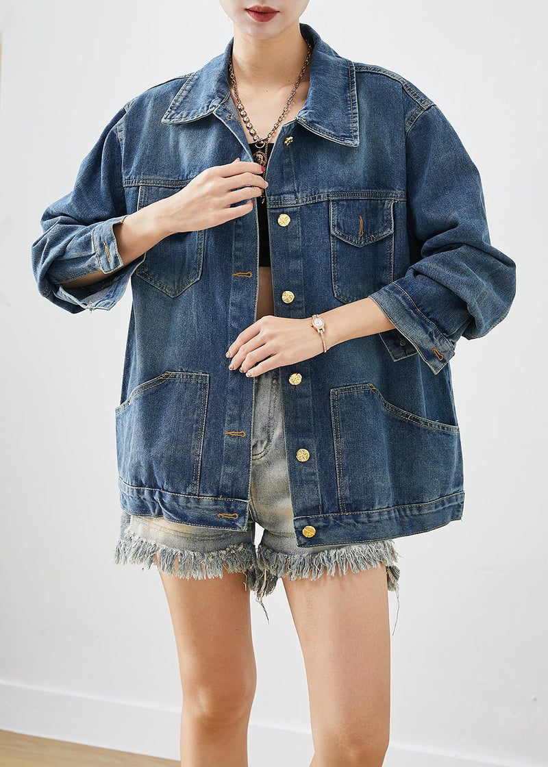 Blue Oversized Patchwork Denim Coats Fall