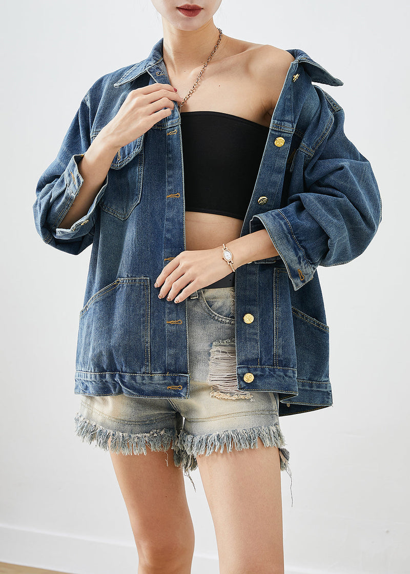 Blue Oversized Patchwork Denim Coats Fall
