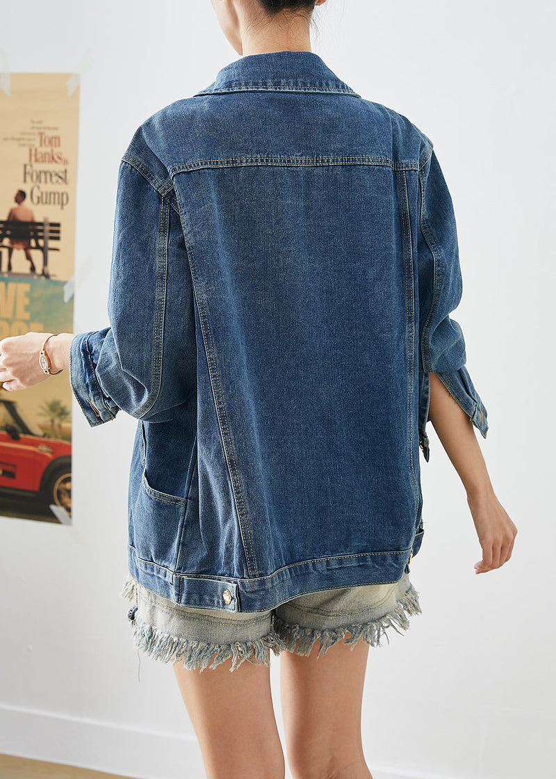 Blue Oversized Patchwork Denim Coats Fall