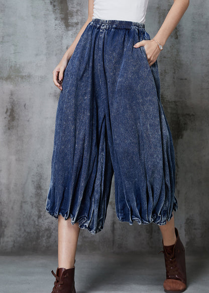 Blue Oversized Wrinkled Denim Wide Leg Pants Spring