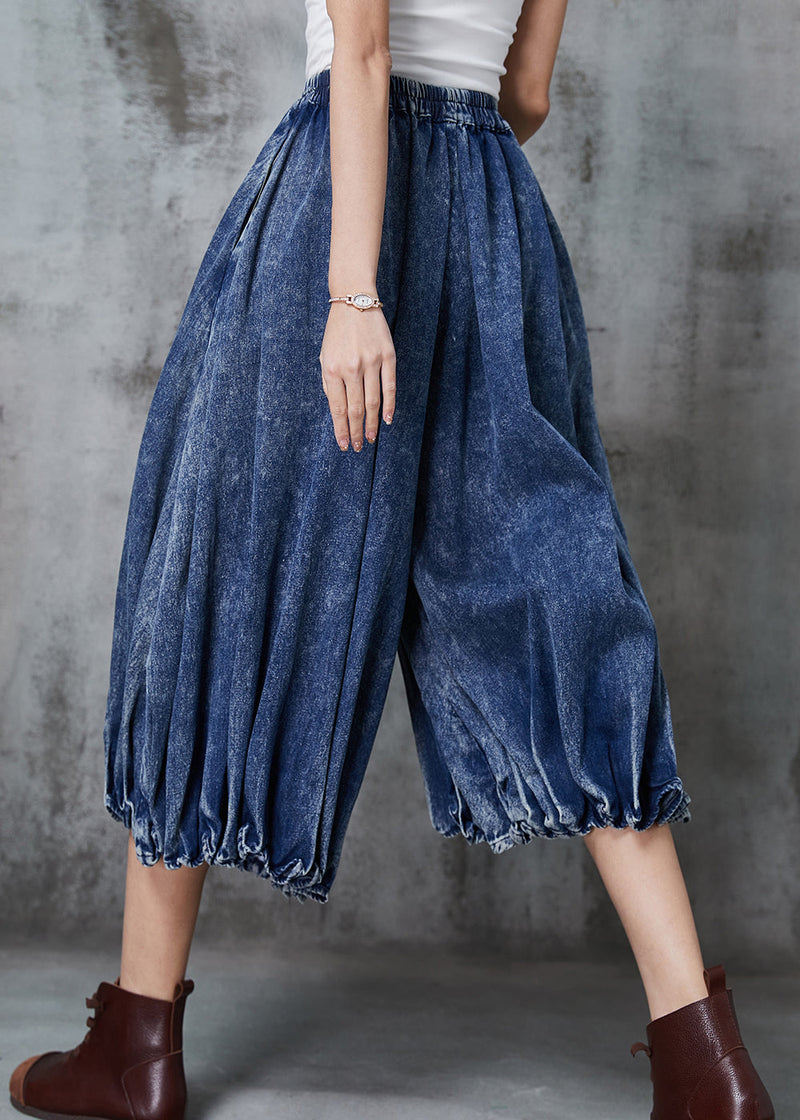 Blue Oversized Wrinkled Denim Wide Leg Pants Spring