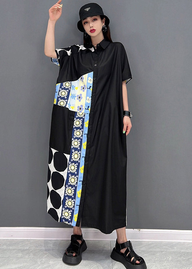 Blue Peter Pan Collar Print Dresses Short Sleeve