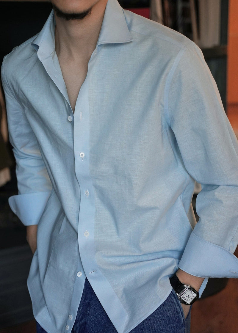 Blue Peter Pan Collar Linen Shirts Fall