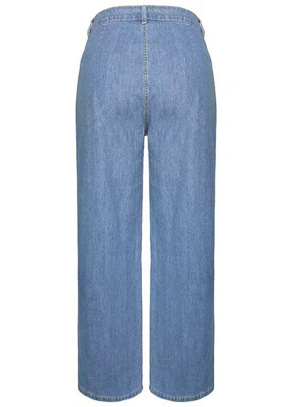 Blue Pockets Denim Wide Leg Pants Spring