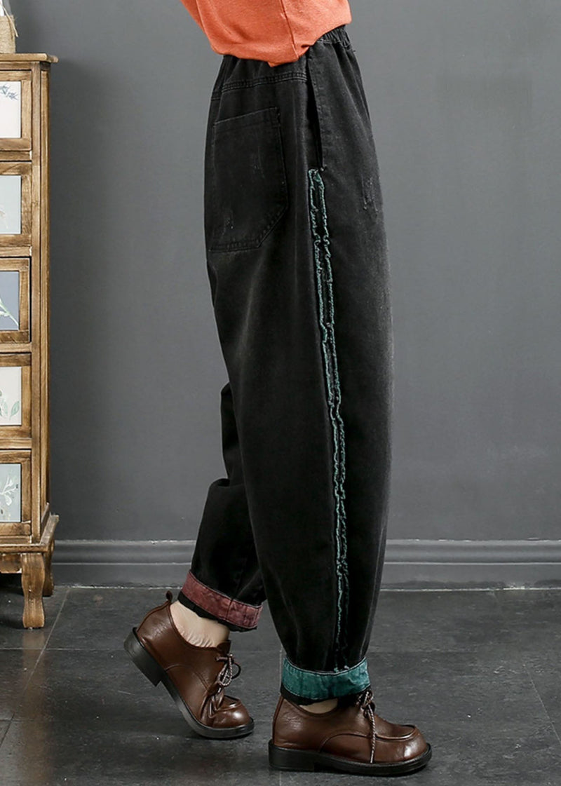 Blue Pockets High Waist Beam Denim Pants Fall