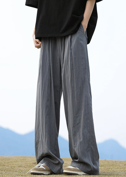Blue Pockets Ice Silk Straight Pants Summer