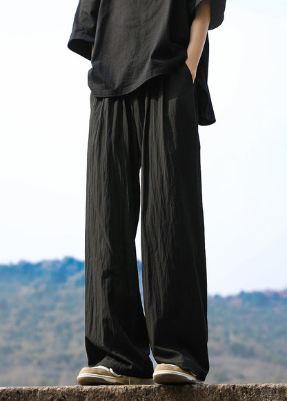 Blue Pockets Ice Silk Straight Pants Summer