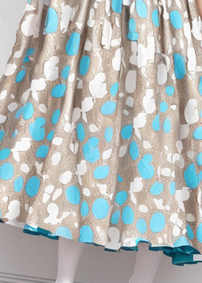 Blue Print Wrinkled Cotton Dresses Summer