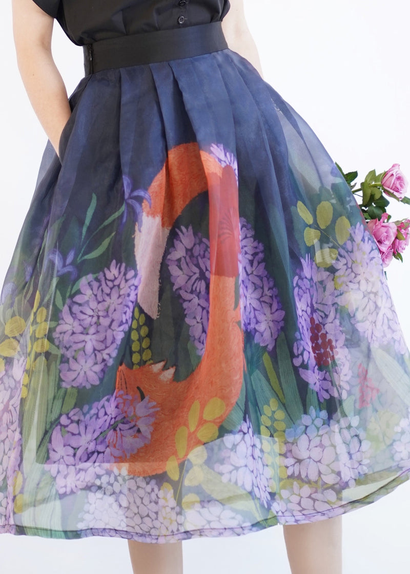 Blue Print Wrinkled Tulle Maxi Skirt