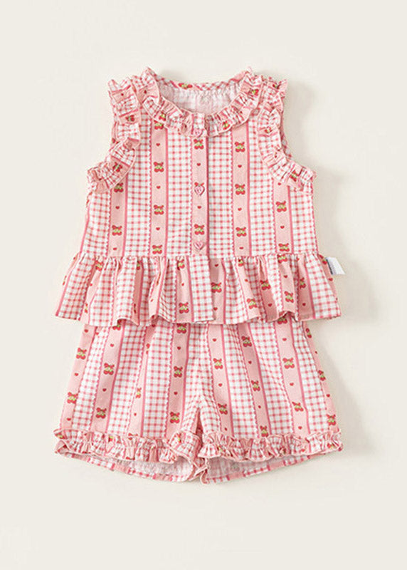Blue Ruffled Print Kids Vest and Shorts Two Pieces Set Sleeveless