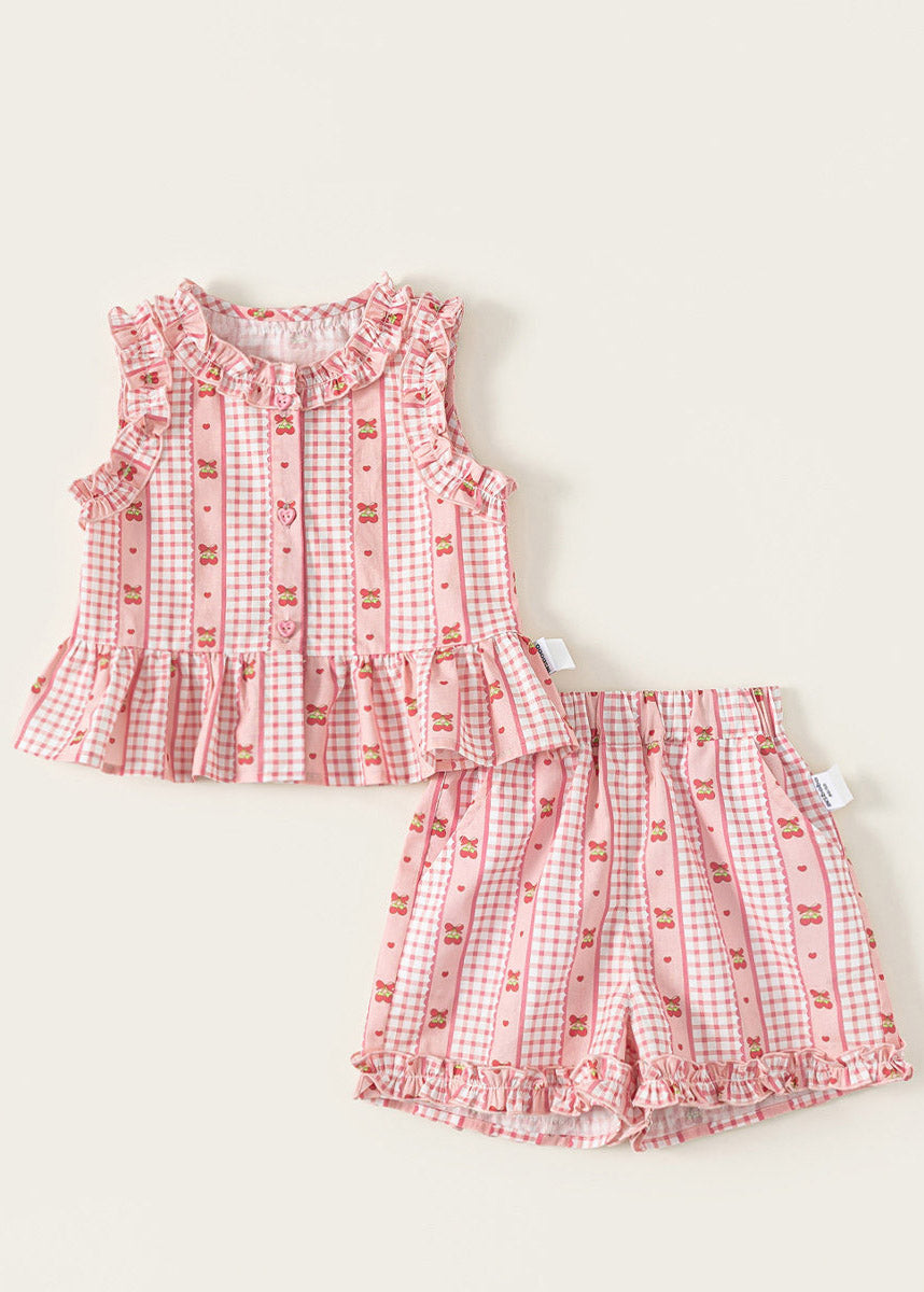 Blue Ruffled Print Kids Vest and Shorts Two Pieces Set Sleeveless