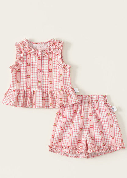 Blue Ruffled Print Kids Vest and Shorts Two Pieces Set Sleeveless