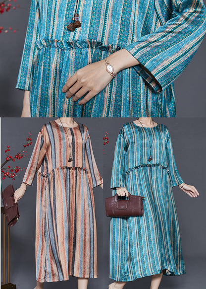 Blue Ruffled Striped Cotton Dress Spring