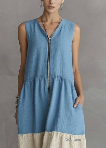 Blue Vacation Maxi Dresses Zippered Patchwork Summer