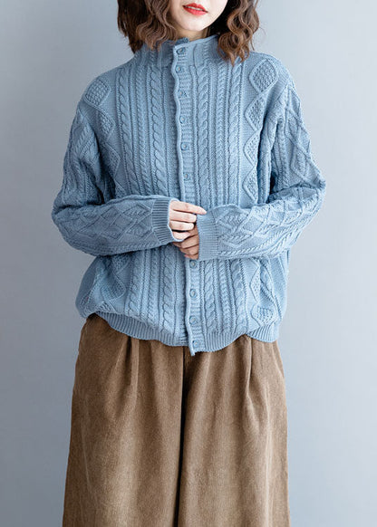 Blue Wear on Both Sides Cable Knit Coats Winter