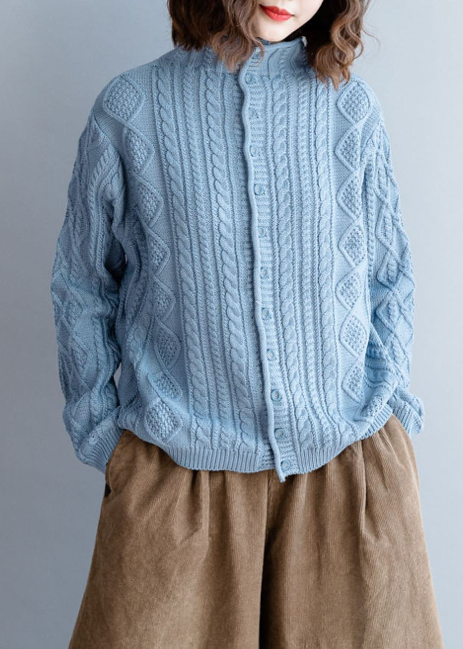 Blue Wear on Both Sides Cable Knit Coats Winter