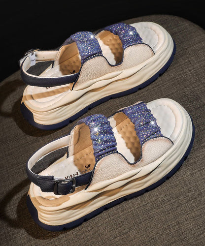 Blue Zircon Sandals Splicing Buckle Strap Platform