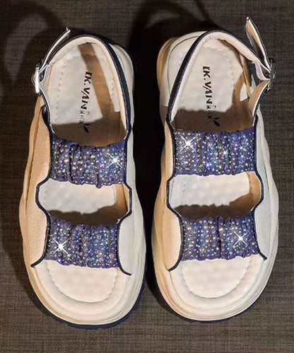 Blue Zircon Sandals Splicing Buckle Strap Platform