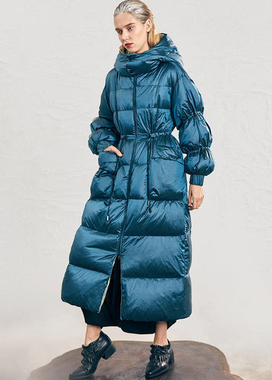 Blue Zippered Pockets Winter Duck Down Jacket