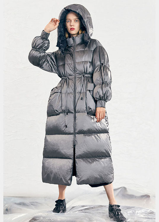 Blue Zippered Pockets Winter Duck Down Jacket