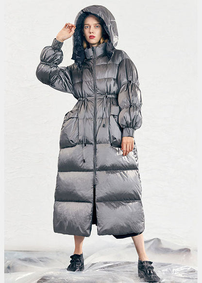 Blue Zippered Pockets Winter Duck Down Jacket