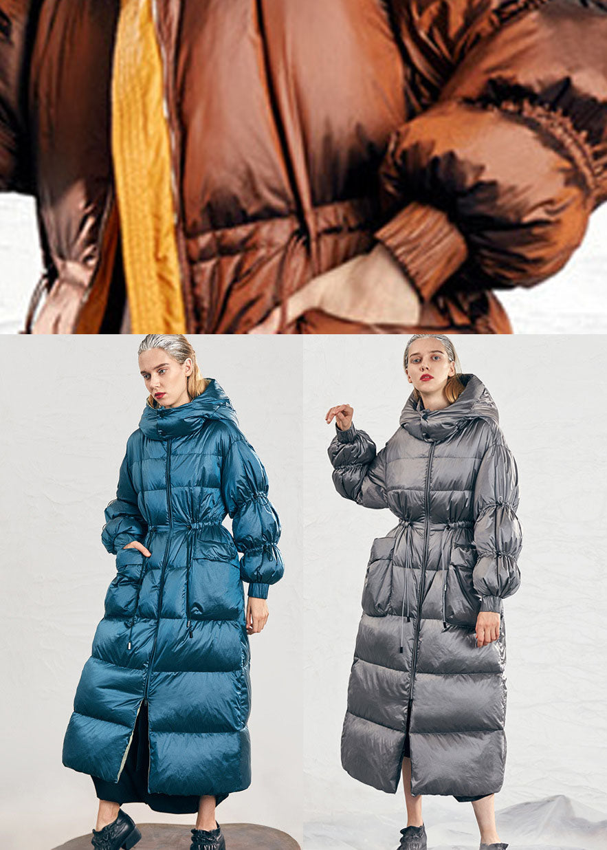 Blue Zippered Pockets Winter Duck Down Jacket