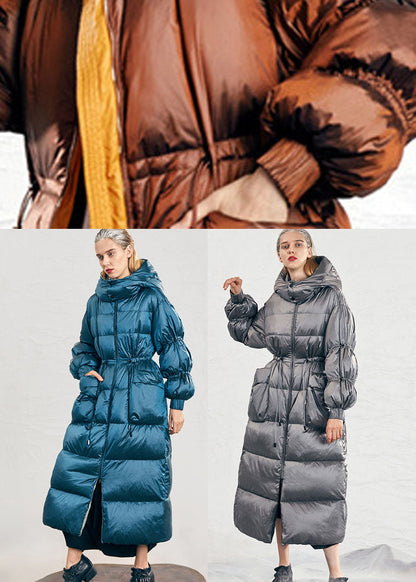 Blue Zippered Pockets Winter Duck Down Jacket