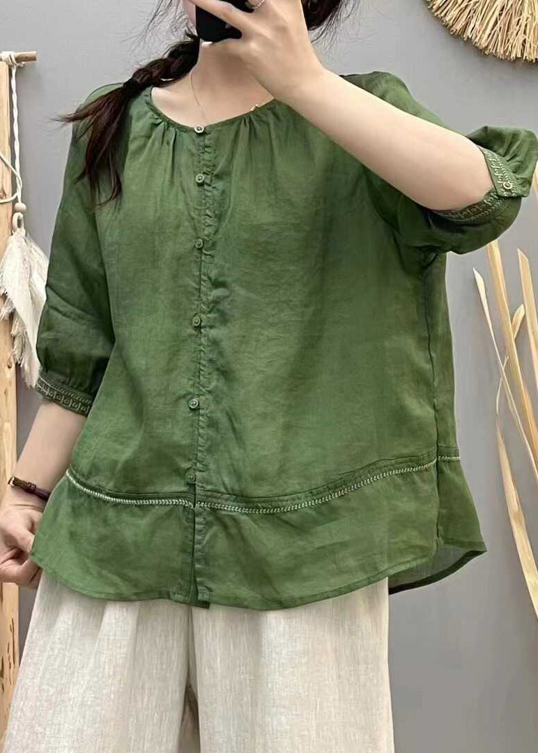 Brick Red Embroidered Patchwork Cotton Blouse Tops Summer