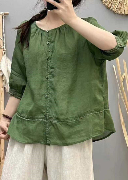 Brick Red Embroidered Patchwork Cotton Blouse Tops Summer