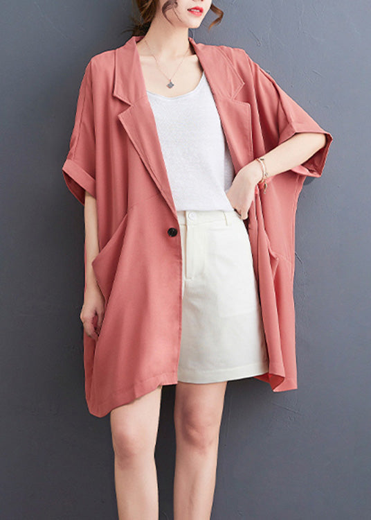 Brick Red Peter Pan Collar Patchwork Button Chiffon Coats Summer