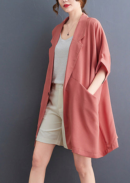 Brick Red Peter Pan Collar Patchwork Button Chiffon Coats Summer