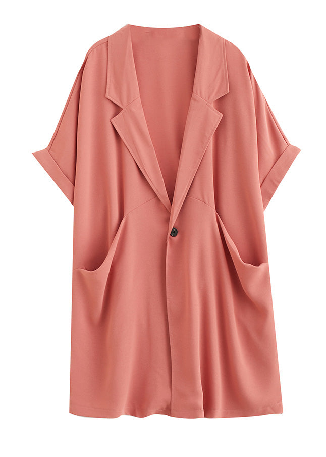 Brick Red Peter Pan Collar Patchwork Button Chiffon Coats Summer