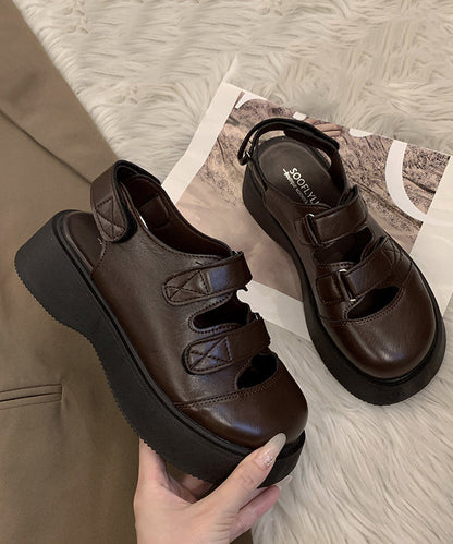 Brown Faux Leather Sandals Splicing Hollow Out Sandals