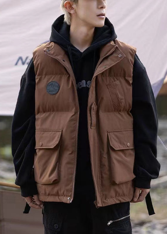 Brown Oversized Pockets Fine Cotton Filled Vest Clothing Winter