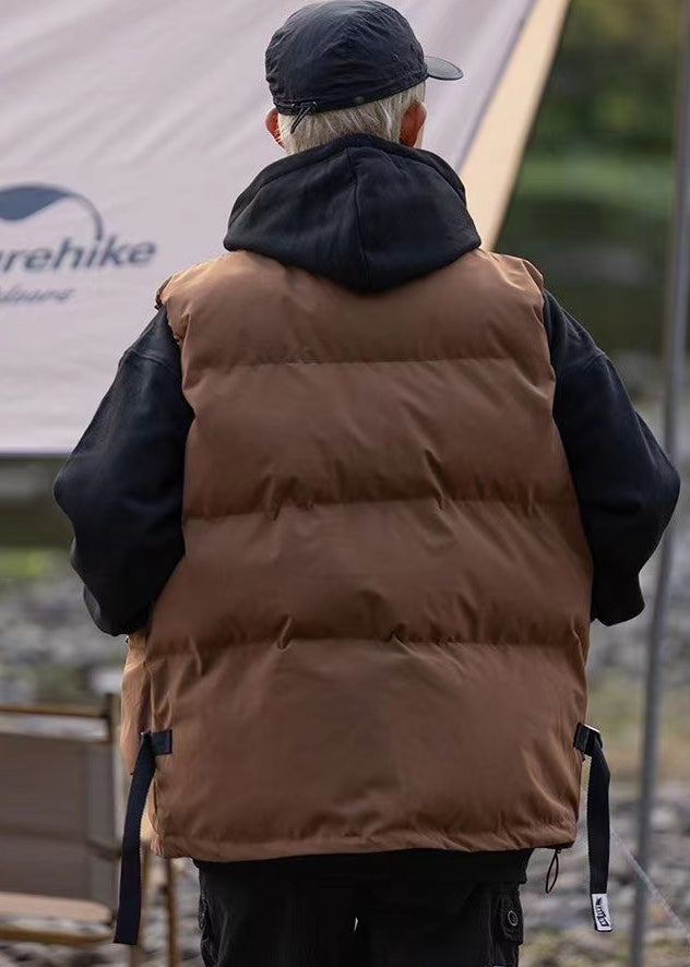 Brown Oversized Pockets Fine Cotton Filled Vest Clothing Winter