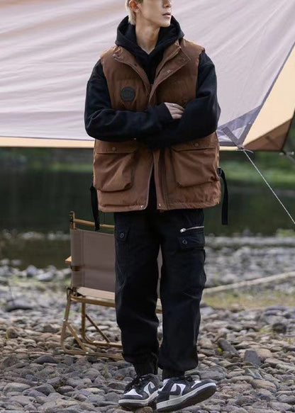 Brown Oversized Pockets Fine Cotton Filled Vest Clothing Winter