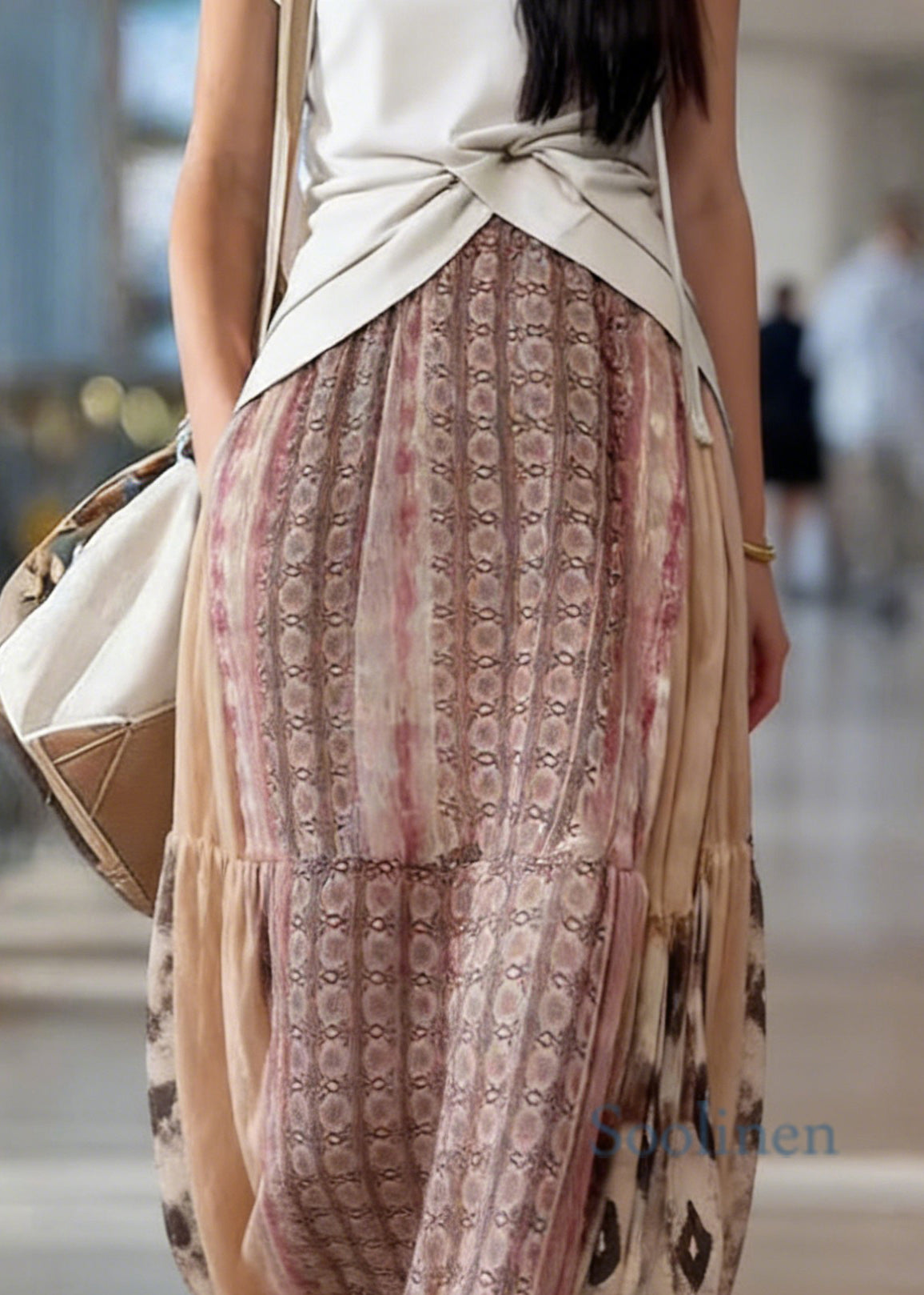Brown Patchwork High Waist a Line Skirts