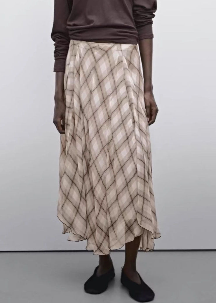 Brown Plaid High Waist Maxi Skirts Spring