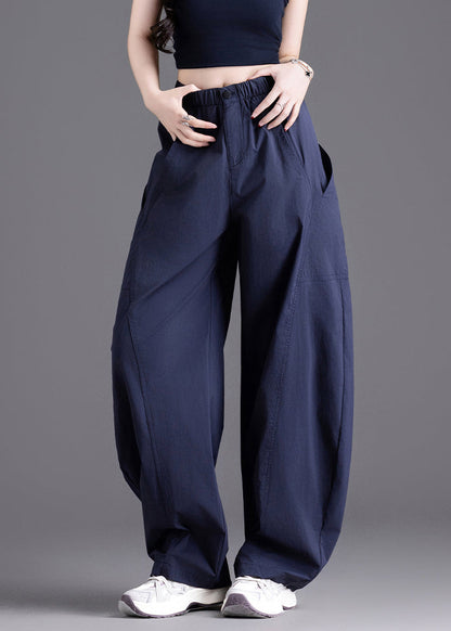 Brown Pockets Elastic Waist Cotton Pants Spring
