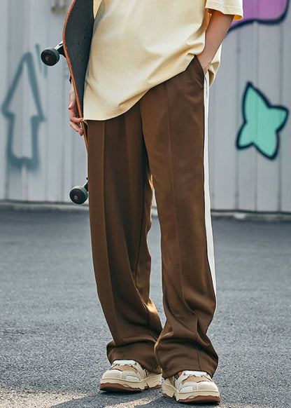 Brown Pockets Striped Cotton Pants Summer