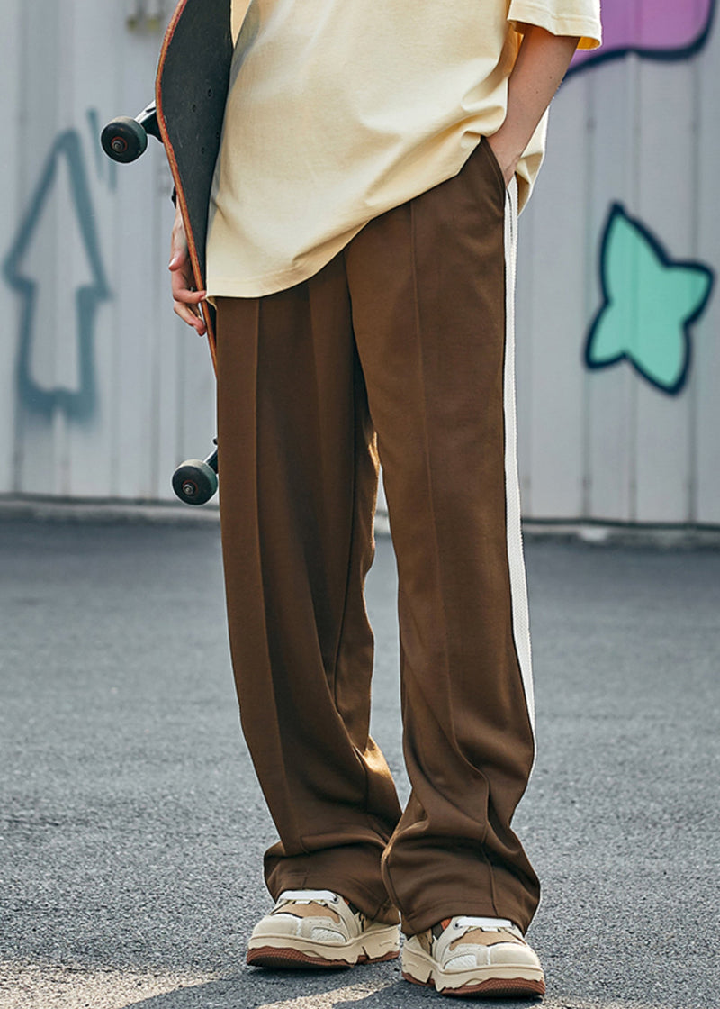 Brown Pockets Striped Cotton Pants Summer