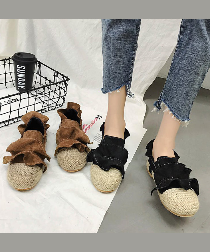 Brown Ruffled Splicing Versatile Flat Feet Shoes