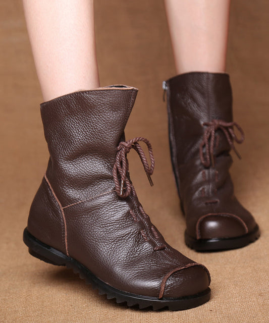 Brown Splicing Lace Up Boots